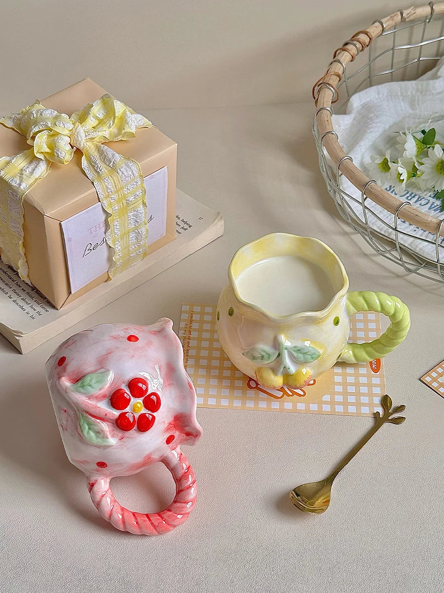 Kirschkeramik Tasse - Retro Töpferware - 8x7.5cm