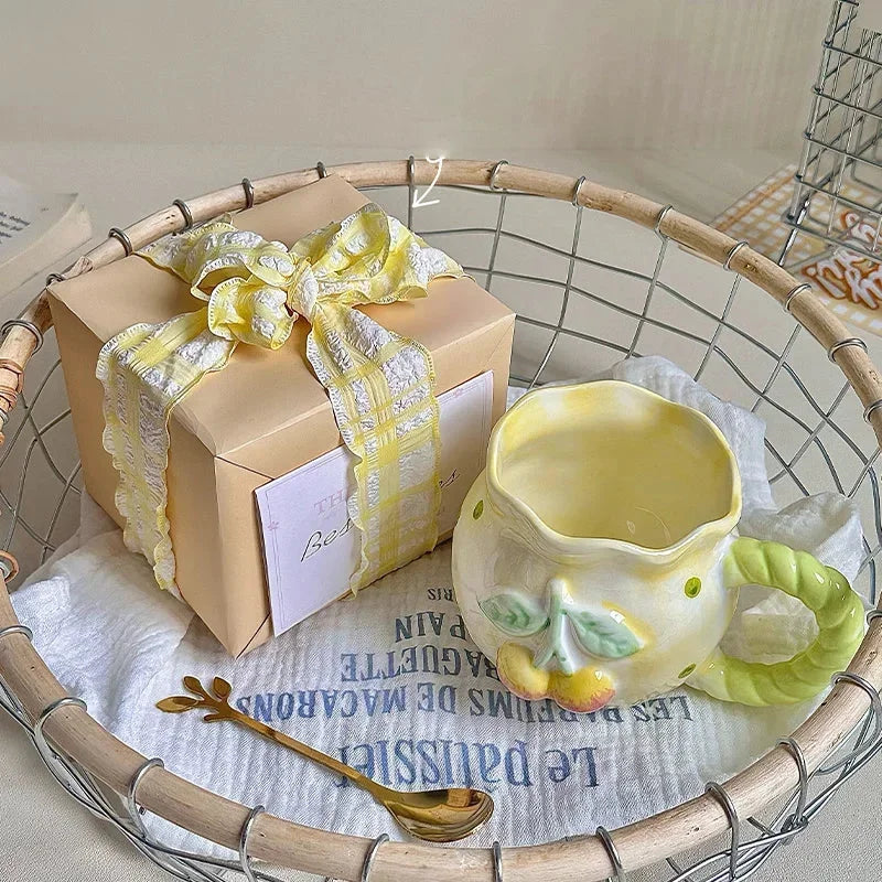 Kirschkeramik Tasse - Retro Töpferware - 8x7.5cm