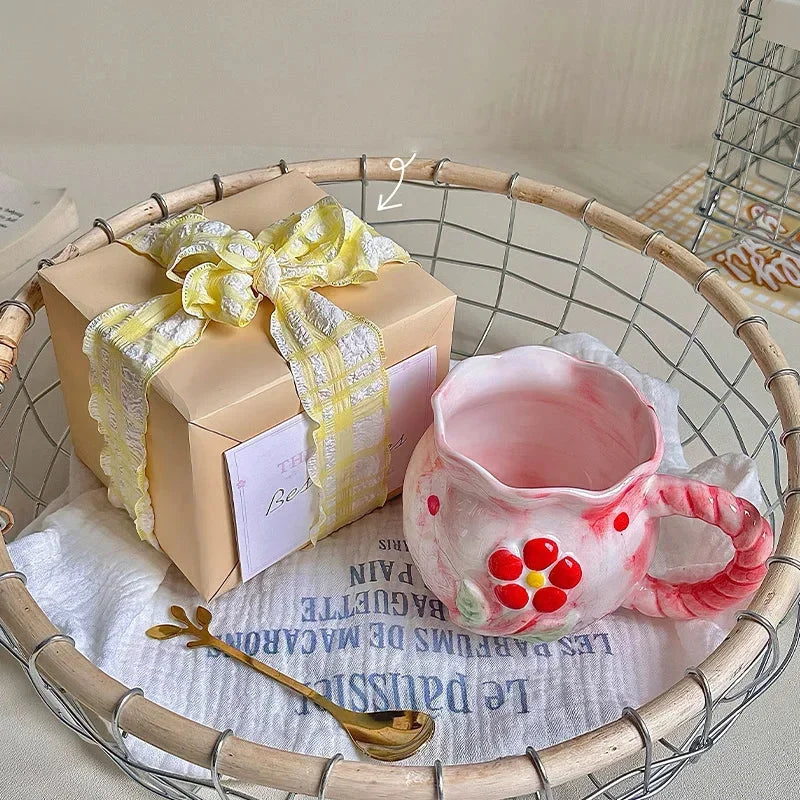 Kirschkeramik Tasse - Retro Töpferware - 8x7.5cm