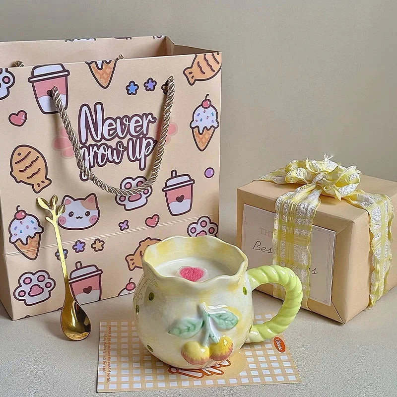 Kirschkeramik Tasse - Retro Töpferware - 8x7.5cm