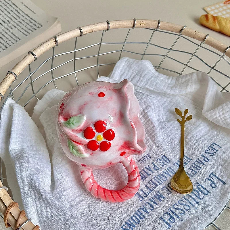 Kirschkeramik Tasse - Retro Töpferware - 8x7.5cm