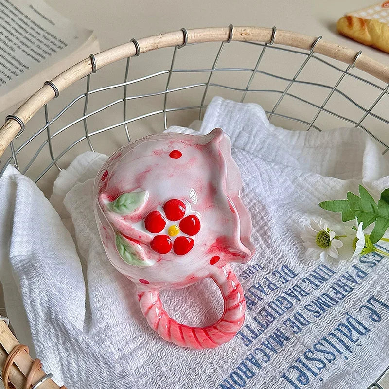 Kirschkeramik Tasse - Retro Töpferware - 8x7.5cm