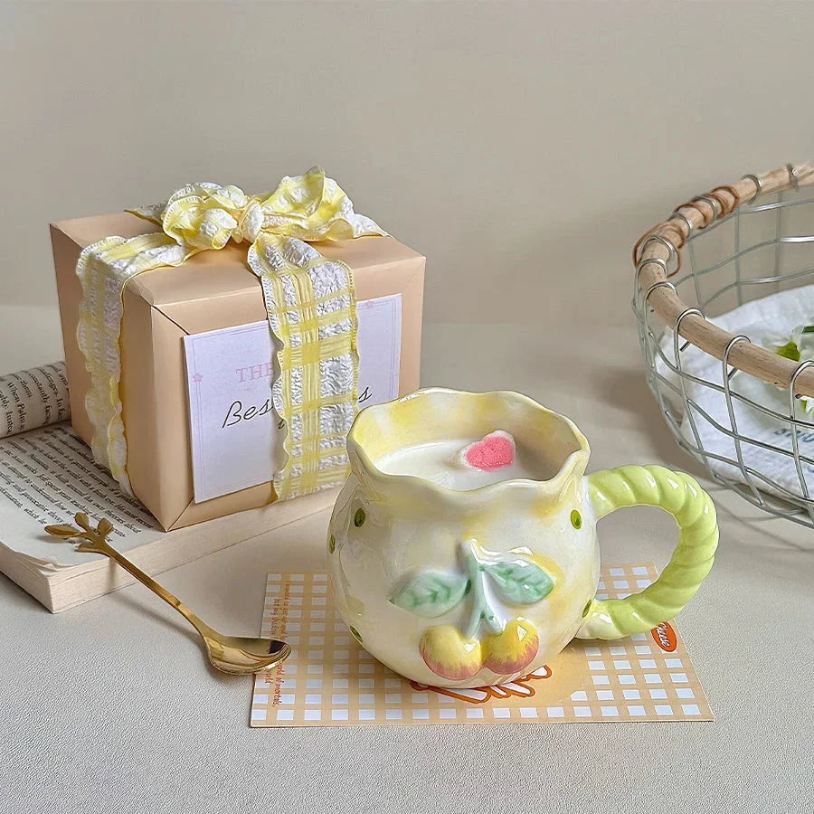 Kirschkeramik Tasse - Retro Töpferware - 8x7.5cm