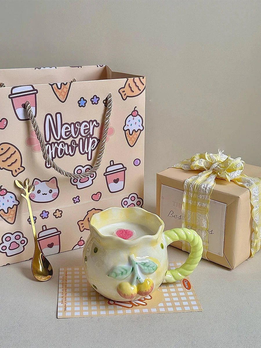 Kirschkeramik Tasse - Retro Töpferware - 8x7.5cm