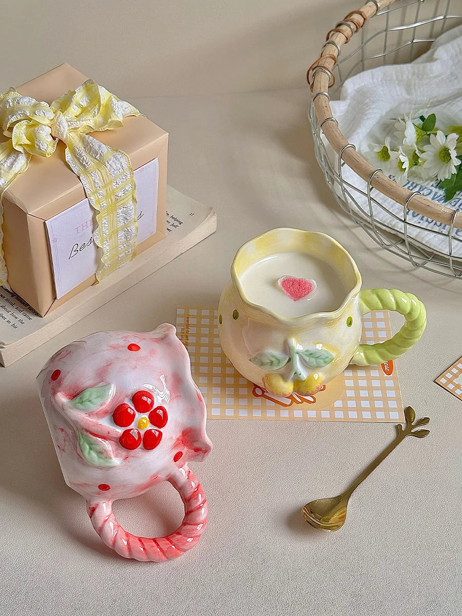 Kirschkeramik Tasse - Retro Töpferware - 8x7.5cm