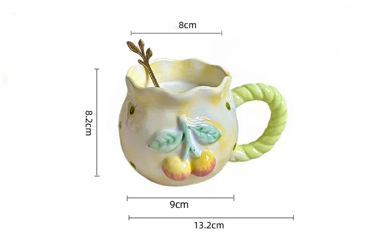Kirschkeramik Tasse - Retro Töpferware - 8x7.5cm