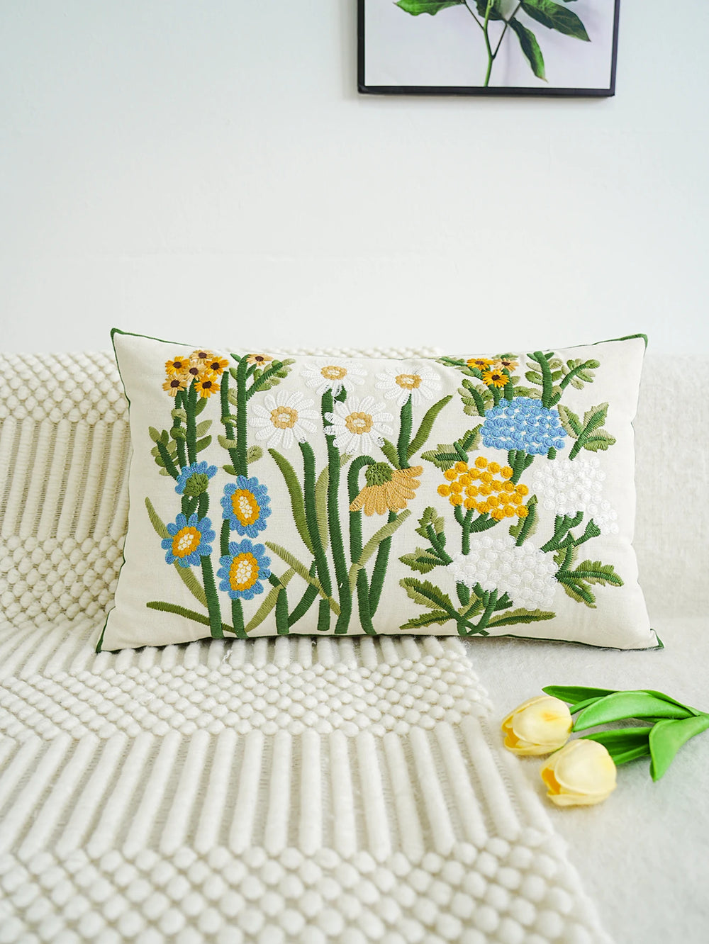 Kissenbezug – Bestickte Blumen Polyester – Verschiedene Grössen