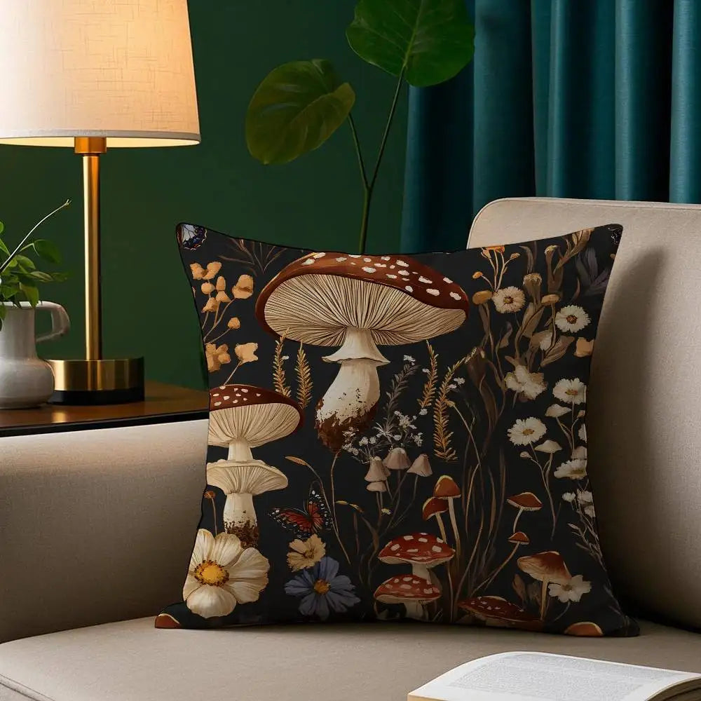 Dekorativer Kissenbezug aus Polyester mit Eichhörnchen-Pilz-Muster, beidseitig bedruckt, Grösse 45x45 cm