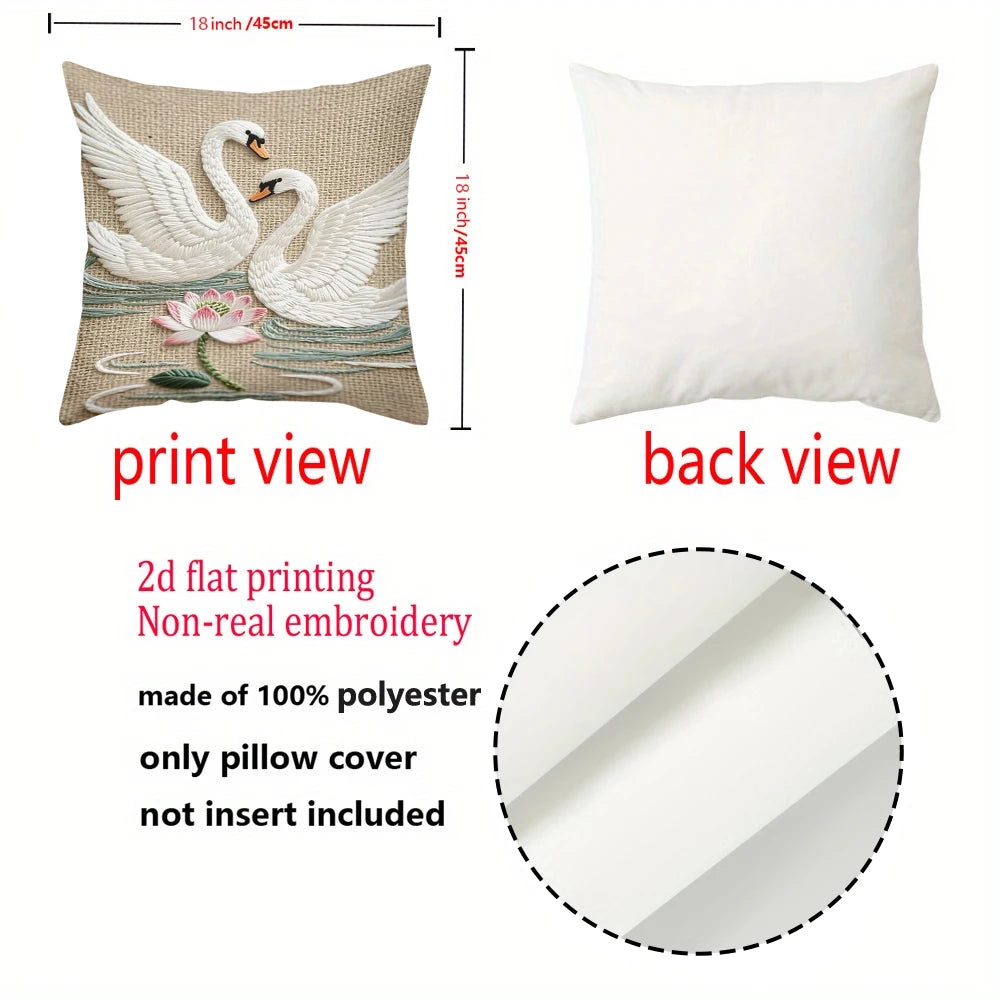 Kissenbezug – Jutestil – 45x45cm Gestickter Schwan