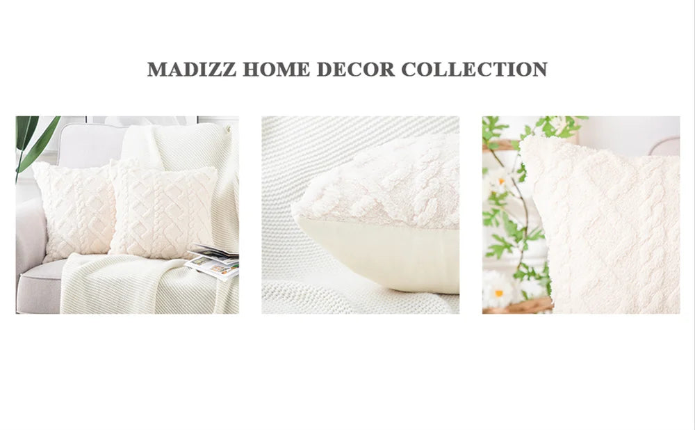 Vintage-Strick Kissenbezug aus Plüsch, Farbe: Weiss, Grösse: 40x40 cm