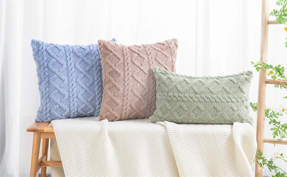 Vintage-Strick Kissenbezug aus Plüsch in Farbe: Weiss, Grösse: 40x40cm