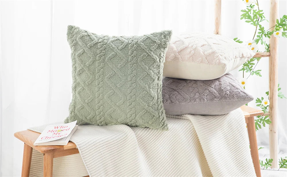 Vintage Kissenbezug aus Plüsch in Weiss, 40x40 cm, Retro-Stil