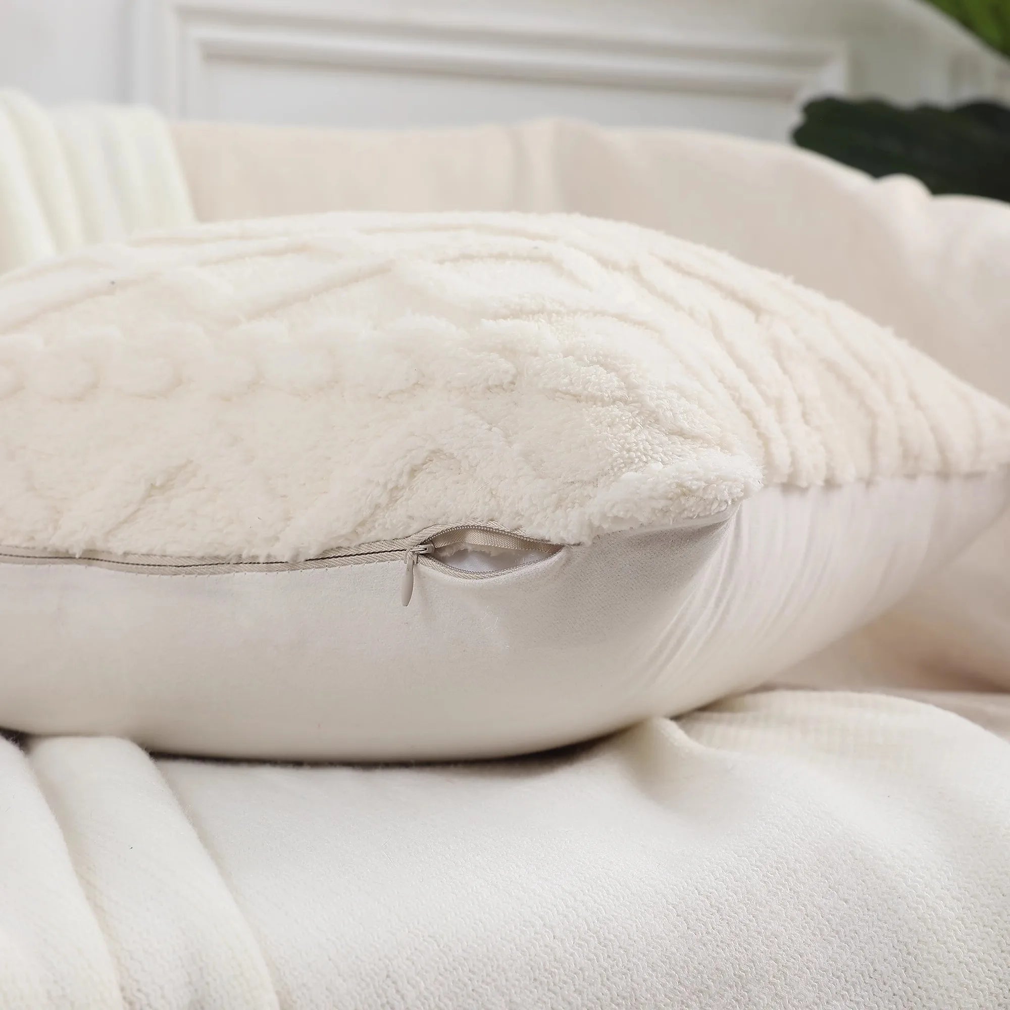 Vintage-Strick Kissenbezug aus Plüsch in Farbe: Weiss, Grösse: 40x40 cm