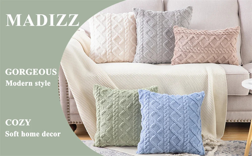 Vintage-Strick Kissenbezug aus Plüsch, Farbe: Weiss, Grösse: 40x40 cm