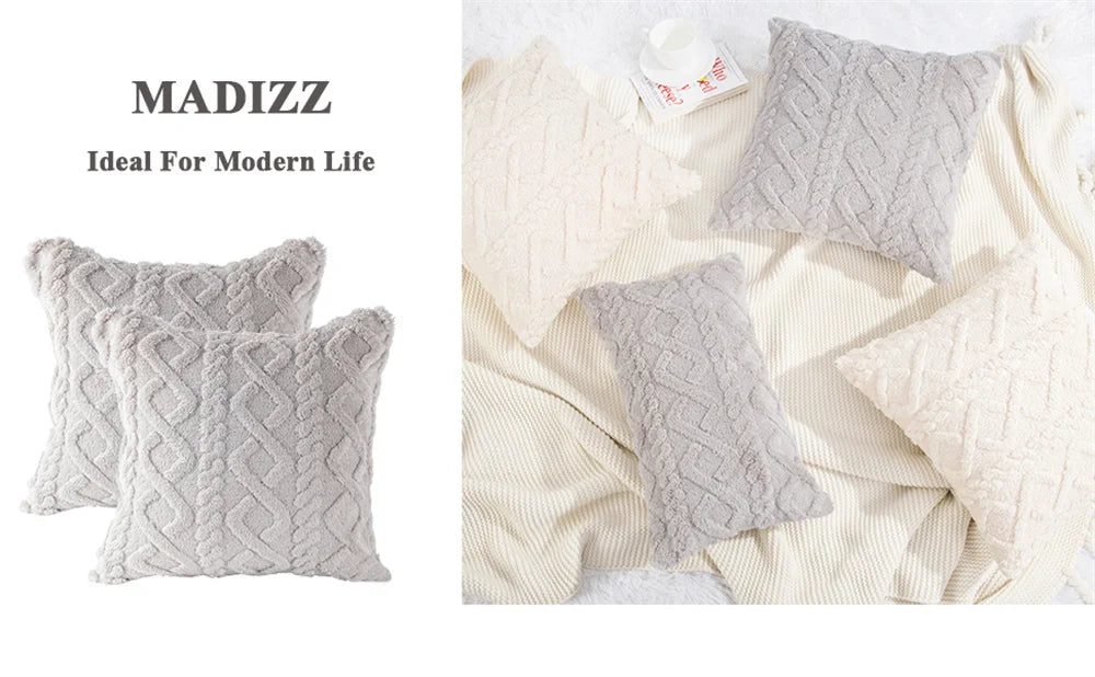 Vintage-Strick Kissenbezug aus Plüsch, Farbe: Weiss, Grösse: 40x40 cm