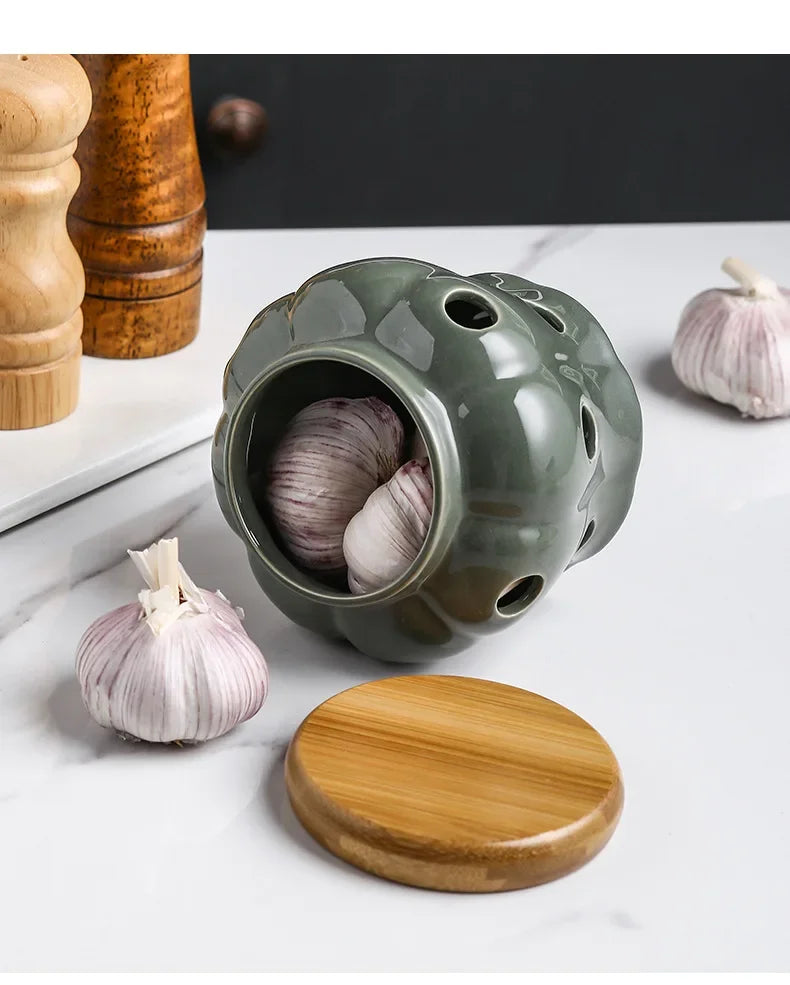 Knoblauch Vorratsdose – Keramik Kürbis – Küchen Deko