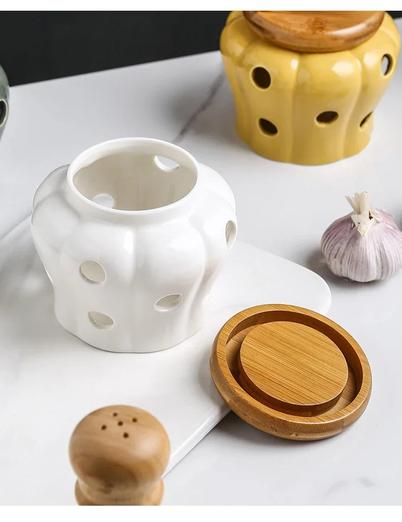 Knoblauch Vorratsdose – Keramik Kürbis – Küchen Deko