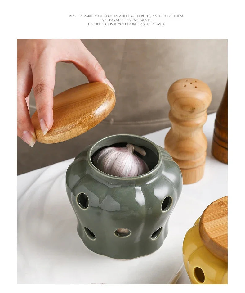 Knoblauch Vorratsdose – Keramik Kürbis – Küchen Deko