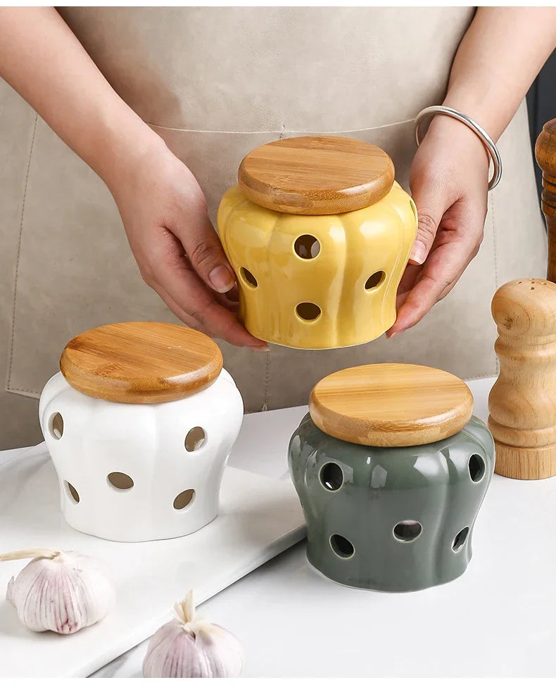Knoblauch Vorratsdose – Keramik Kürbis – Küchen Deko