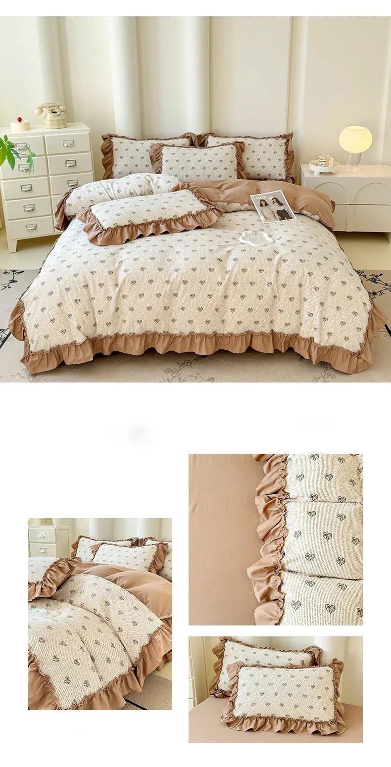 Koreanisches Bettwäsche-Set – Blumen Spitzenrüschen – Mikrofaser 200x230cm