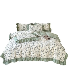 Koreanisches Bettwäsche-Set – Blumen Spitzenrüschen – Mikrofaser 200x230cm