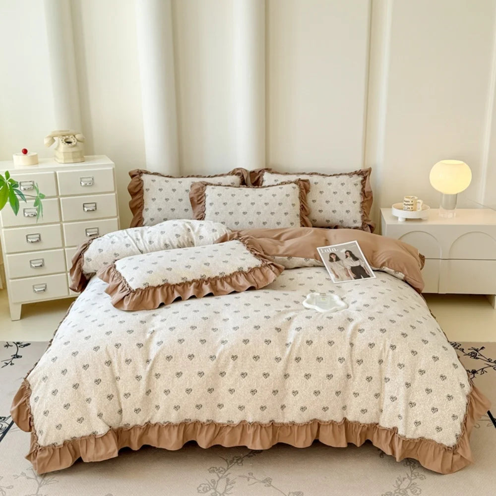 Koreanisches Bettwäsche-Set – Blumen Spitzenrüschen – Mikrofaser 200x230cm