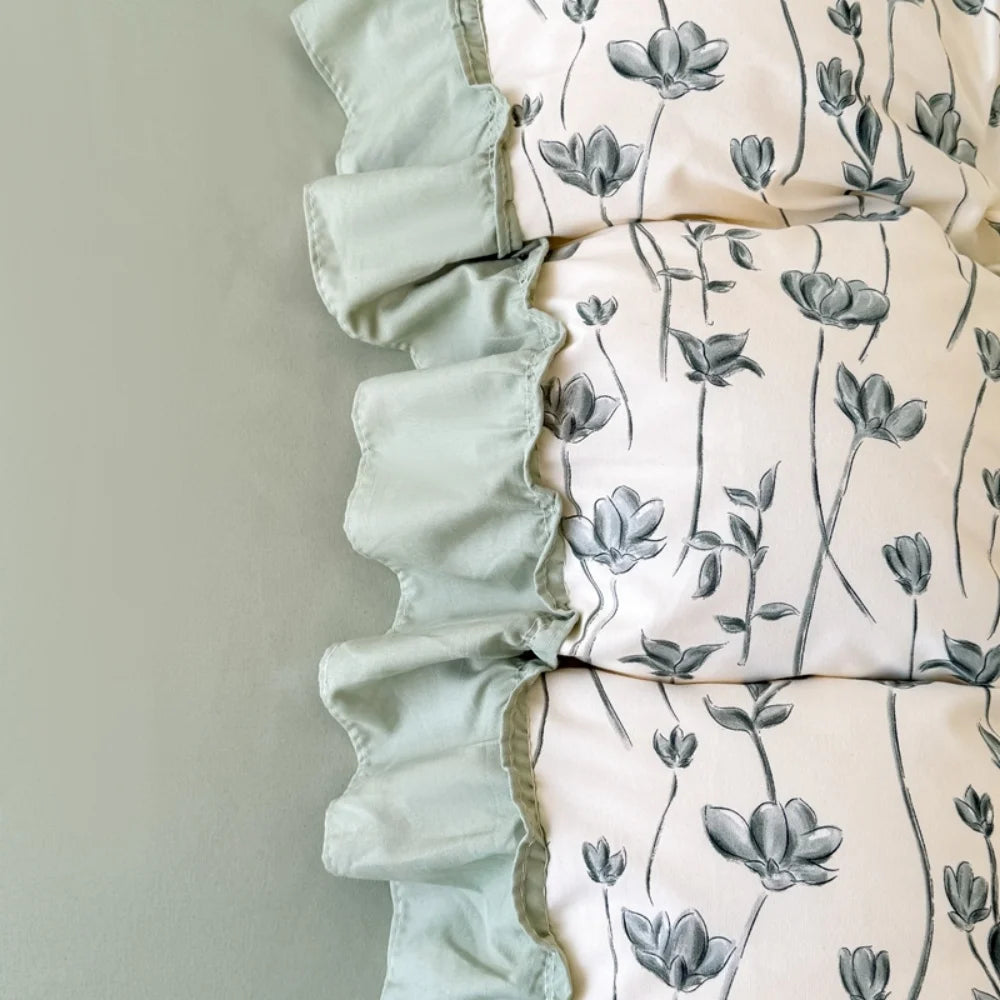 Koreanisches Bettwäsche-Set – Blumen Spitzenrüschen – Mikrofaser 200x230cm