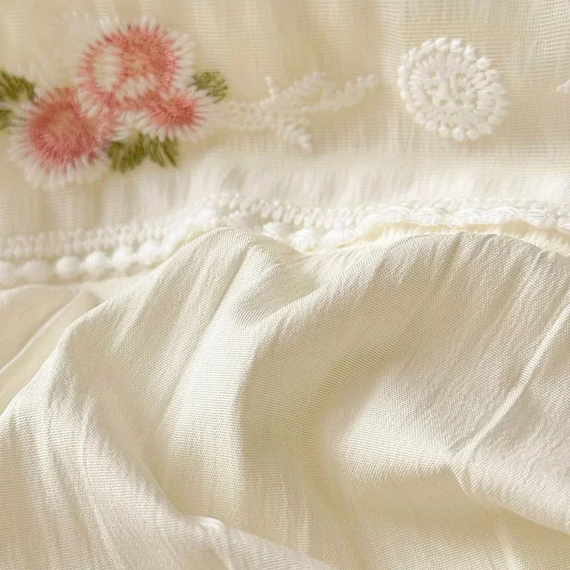 Koreanisches Bettwäsche Set aus Baumwolle in Jade Pink mit Rüschen, Grösse 200x230 cm