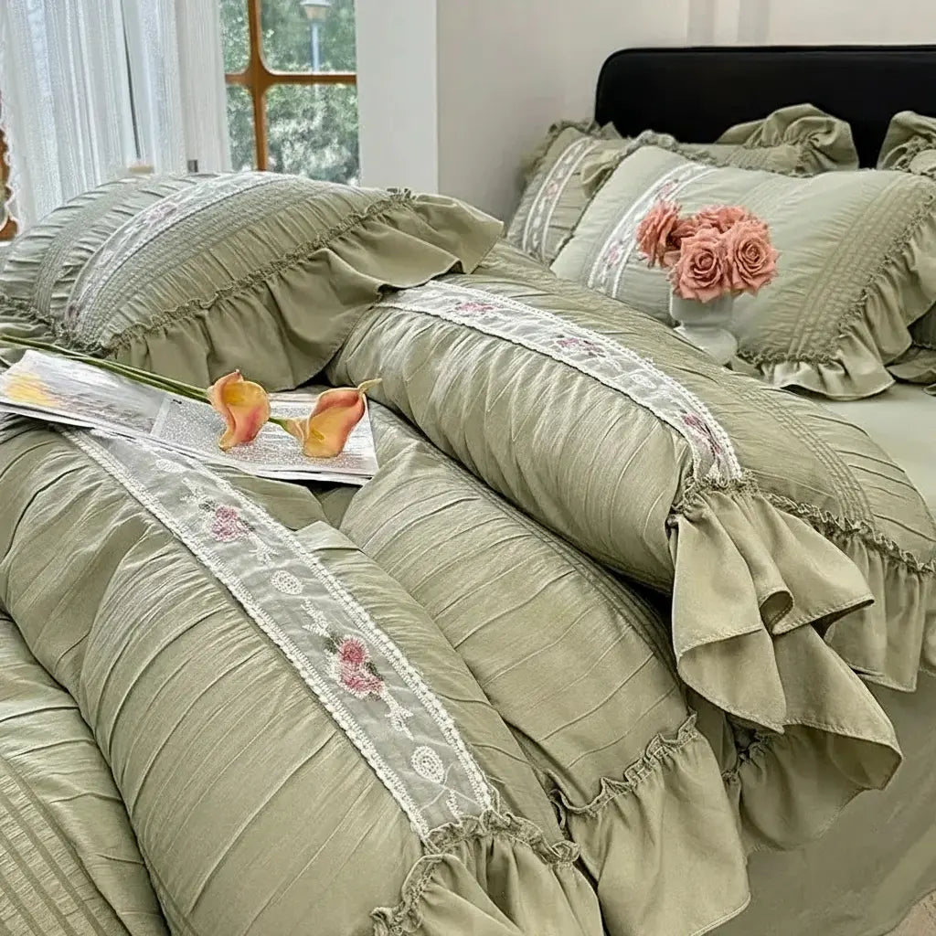 Koreanisches Prinzessin Bettwäsche Set aus Baumwolle in Jade Pink, 200x230 cm