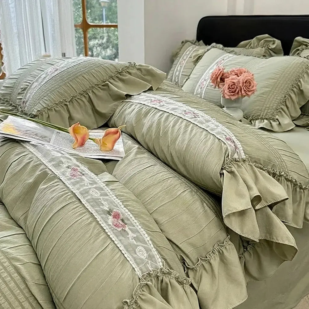Koreanisches Prinzessin Bettwäsche Set aus Baumwolle in Jade Pink, 200x230 cm