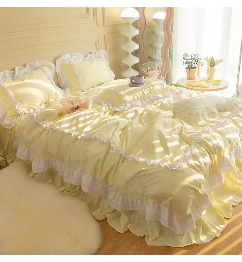 Koreanisches Prinzessinnen-Duvet Weiches Polyester, Farbe Gelb, Grösse für 1.8m Bett, Lakenart Flaches Bettlaken