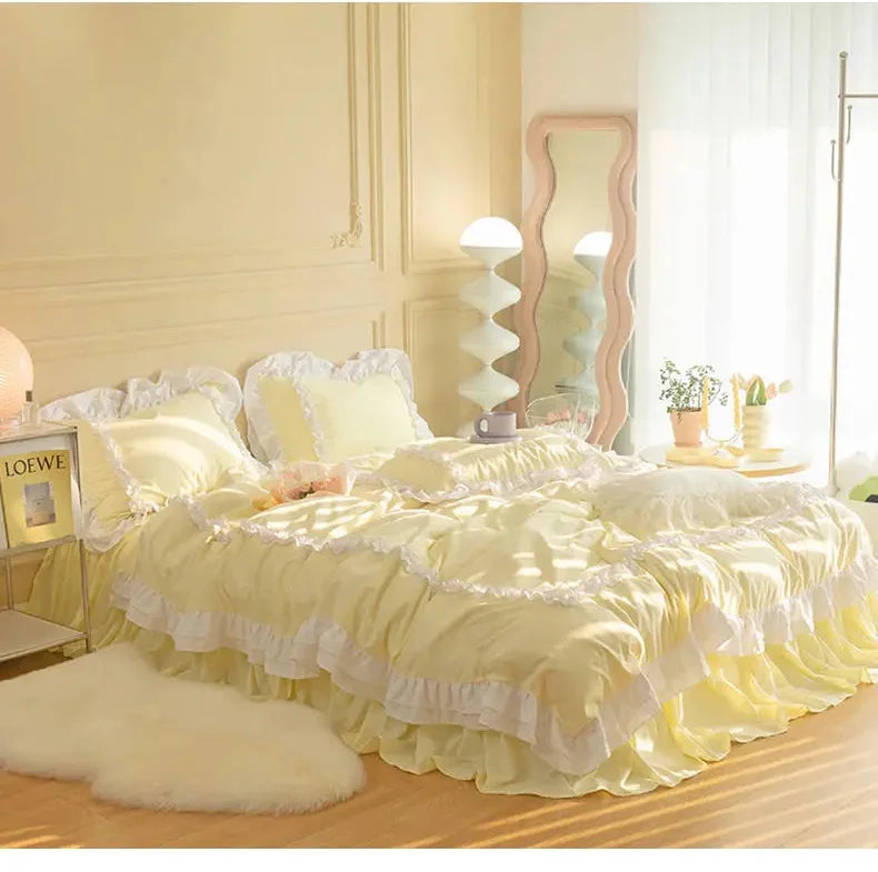 Koreanisches Prinzessinnen-Duvet Set aus Polyester in Gelb für 1.8m Bett