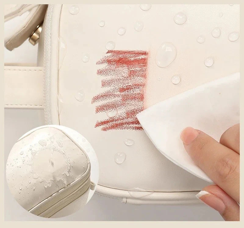 Kosmetiktasche – PU Leder, Doppel-Reissverschluss, Tragbar