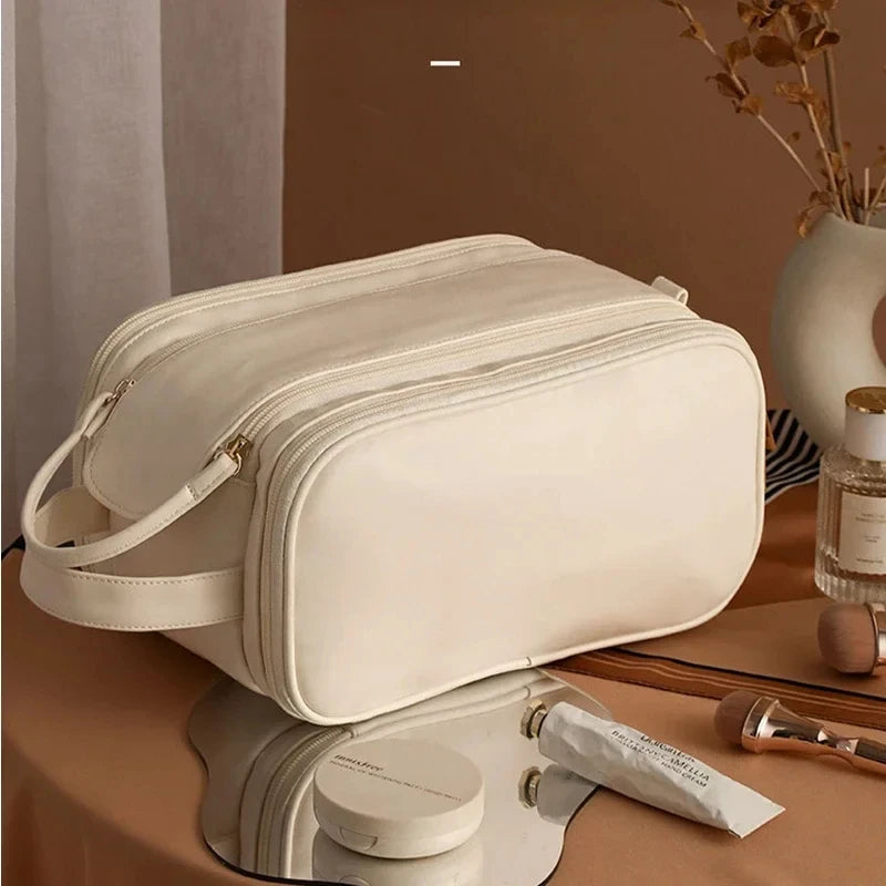 Kosmetiktasche – PU Leder, Doppel-Reissverschluss, Tragbar