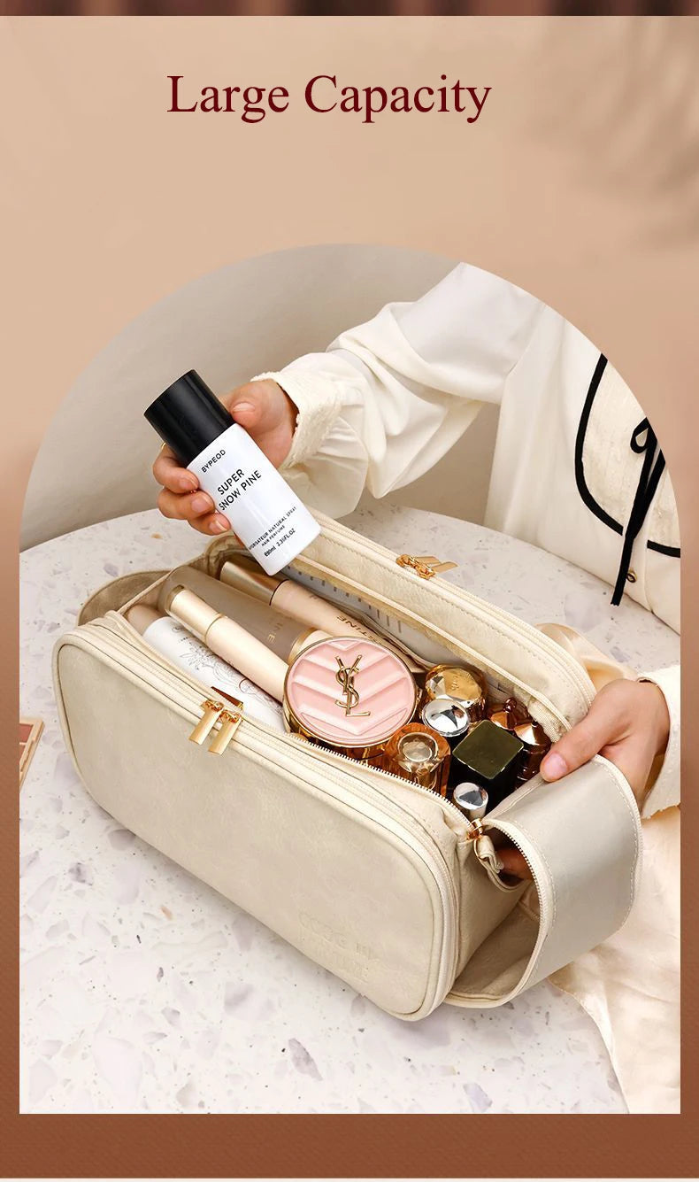 Kosmetiktasche – PU Leder, Doppel-Reissverschluss, Tragbar