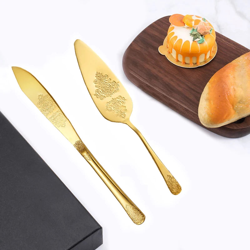 Kuchenspatula-Set – Edelstahl – Blumenmuster