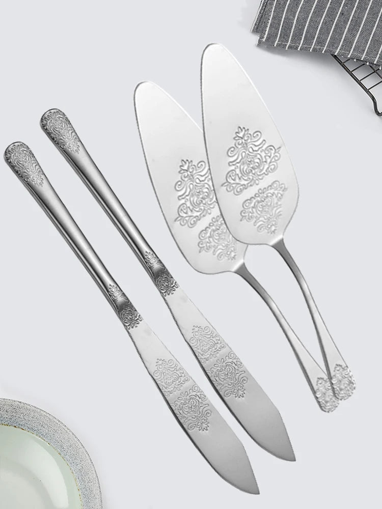 Kuchenspatula-Set – Edelstahl – Blumenmuster