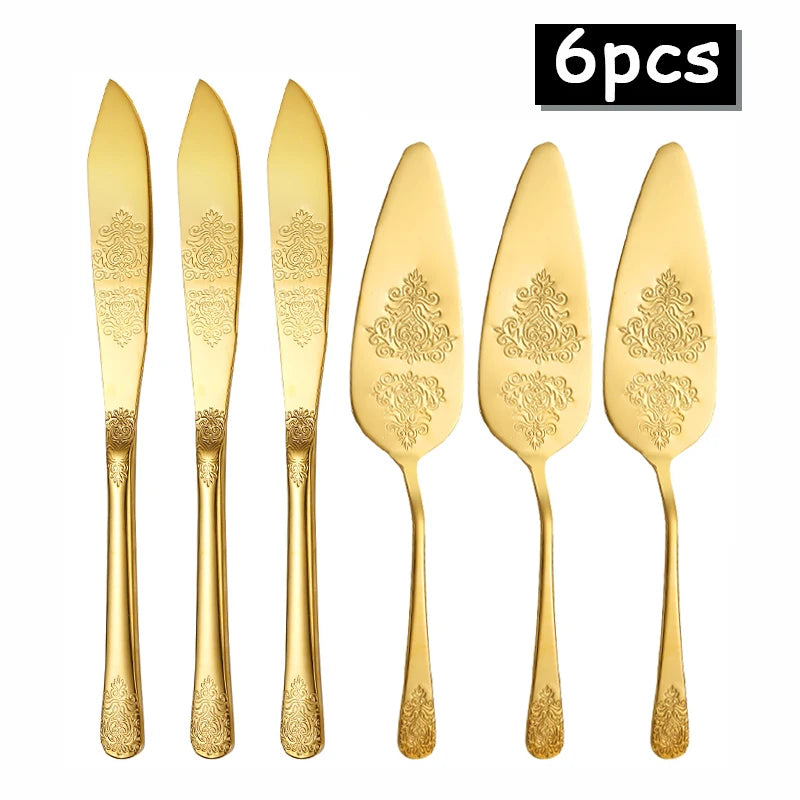 Kuchenspatula-Set – Edelstahl – Blumenmuster