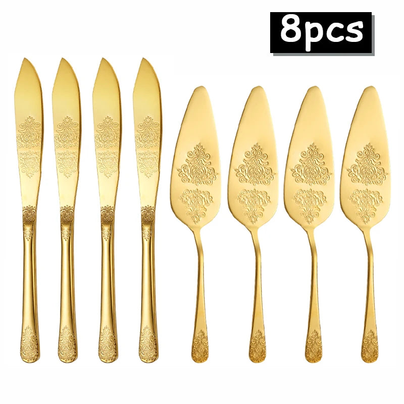 Kuchenspatula-Set – Edelstahl – Blumenmuster