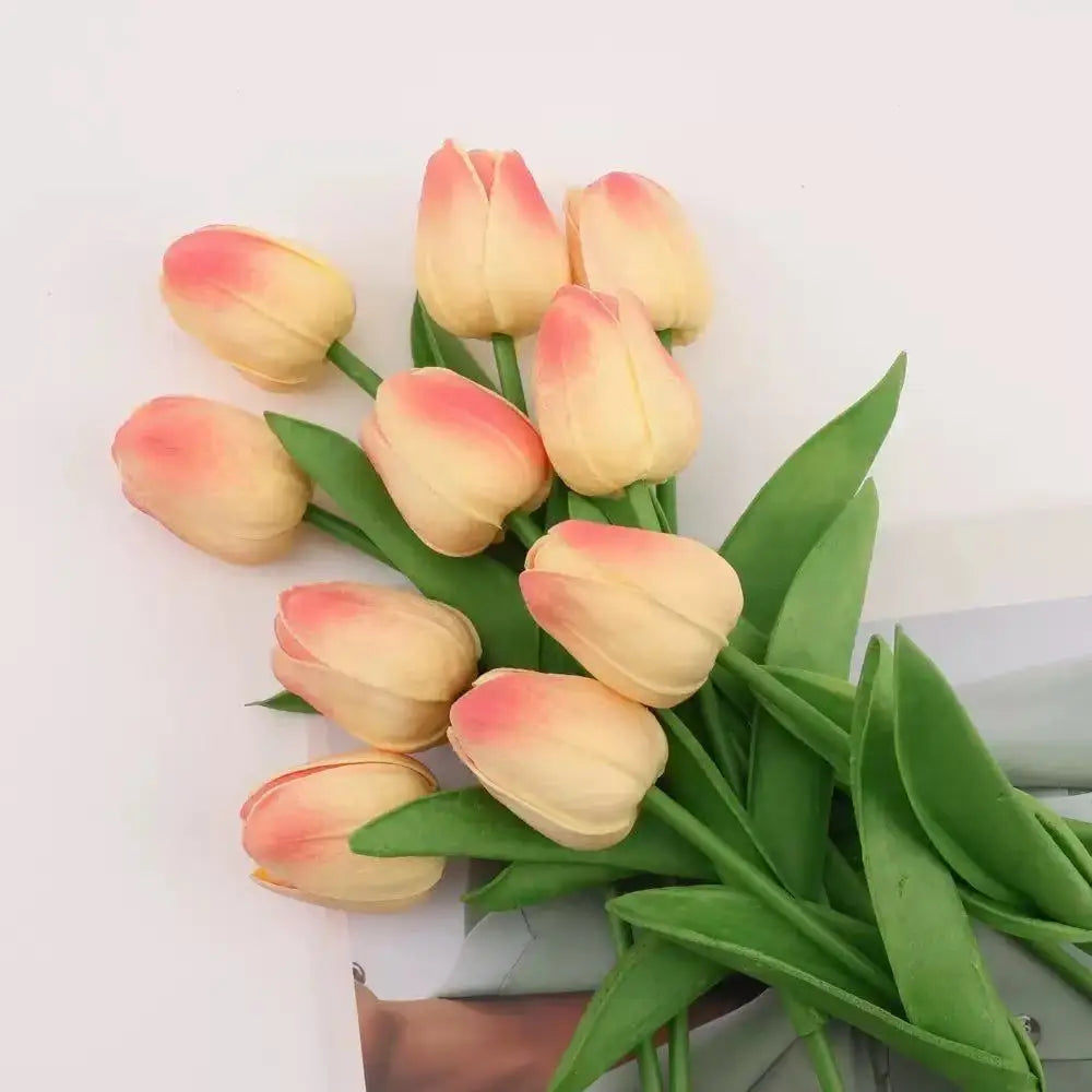 künstliche Tulpen in mehrfarbiger Farbe aus PU-Material im blumigen Stil, Grösse: 15 Stück