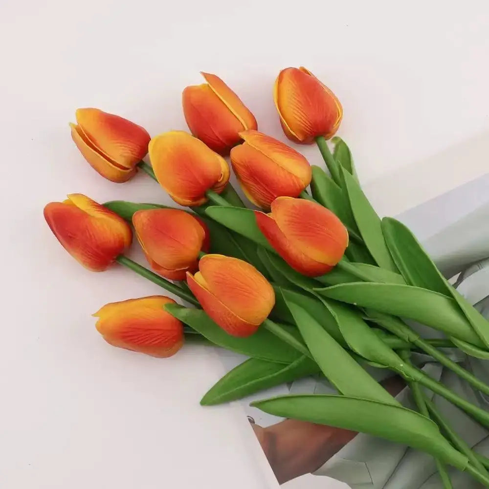 Künstliche Tulpen aus PU in mehrfarbiger Farbe, 34cm, 10 Stück, realistisch und umweltfreundlich