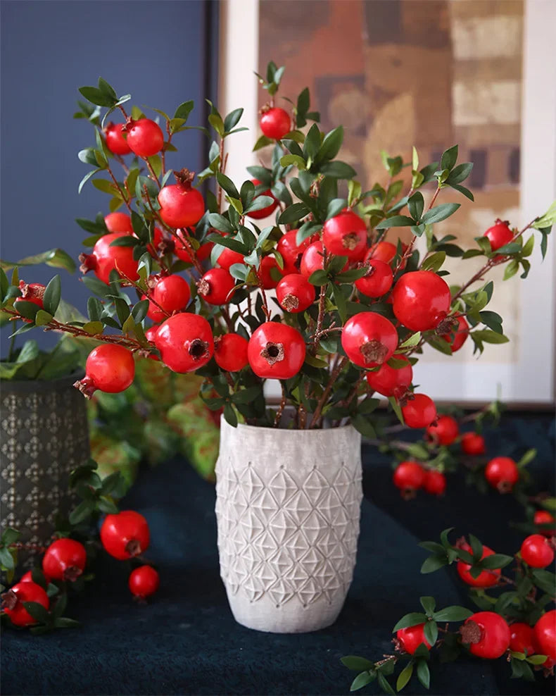 Künstlicher Granatapfel – Seide & Plastik – 80 cm Tischdeko