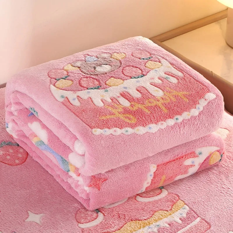 Rosa Flanell-Kuscheldecke mit Blumenmuster, Polyester-Baumwolle, 200x230 cm, modern