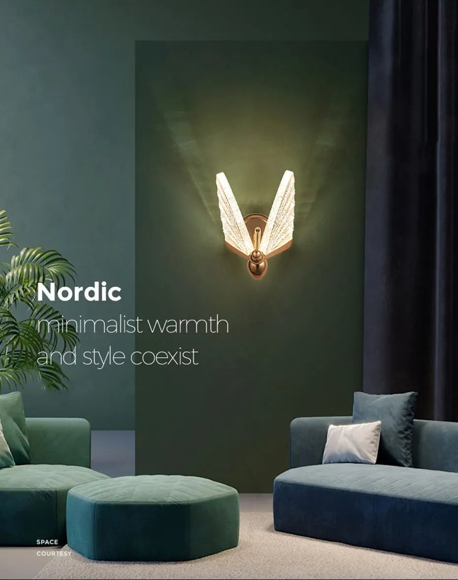 moderne LED Wandleuchte im nordischen Schmetterlingsdesign, silbernes Aluminium, Lampenschirmfarbe Typ 6 klein, Gehäuse Farbe Kaltweiss