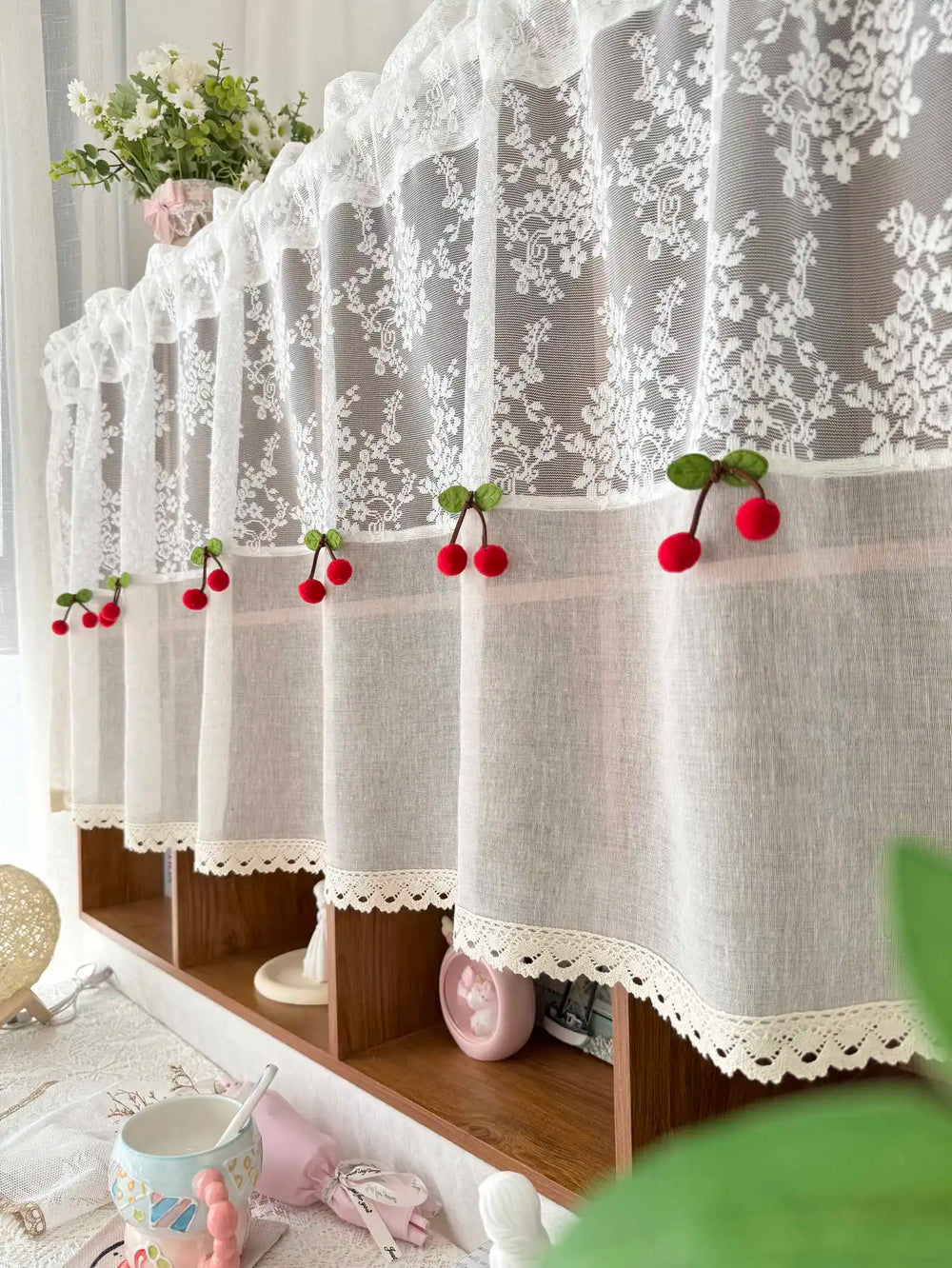 Landhaus-Spitzen-Küchengardine – 100% Polyester, 1 Paneel, Rustikaler Charme