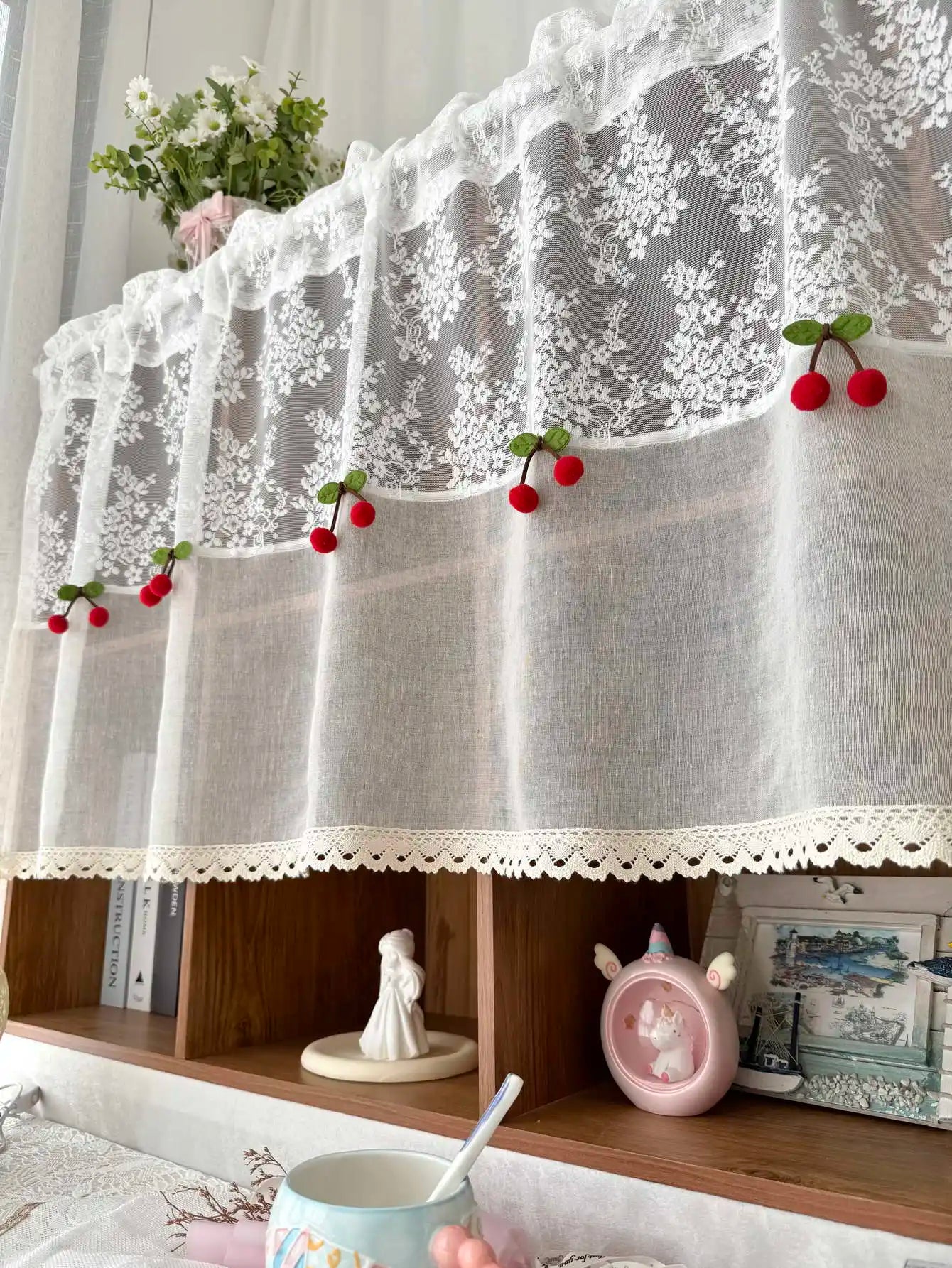 Landhaus-Spitzen-Küchengardine – 100% Polyester, 1 Paneel, Rustikaler Charme