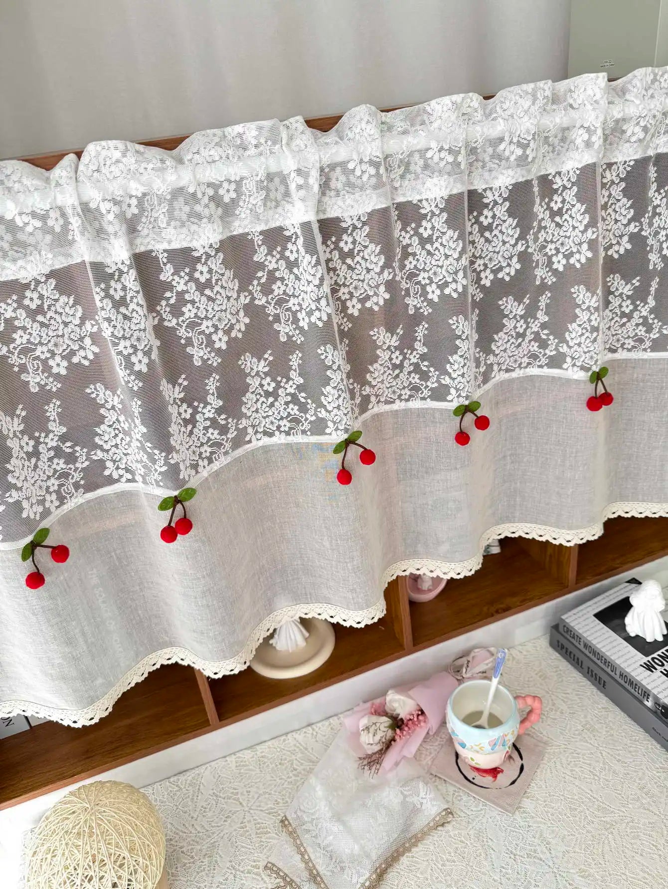 Landhaus-Spitzen-Küchengardine – 100% Polyester, 1 Paneel, Rustikaler Charme