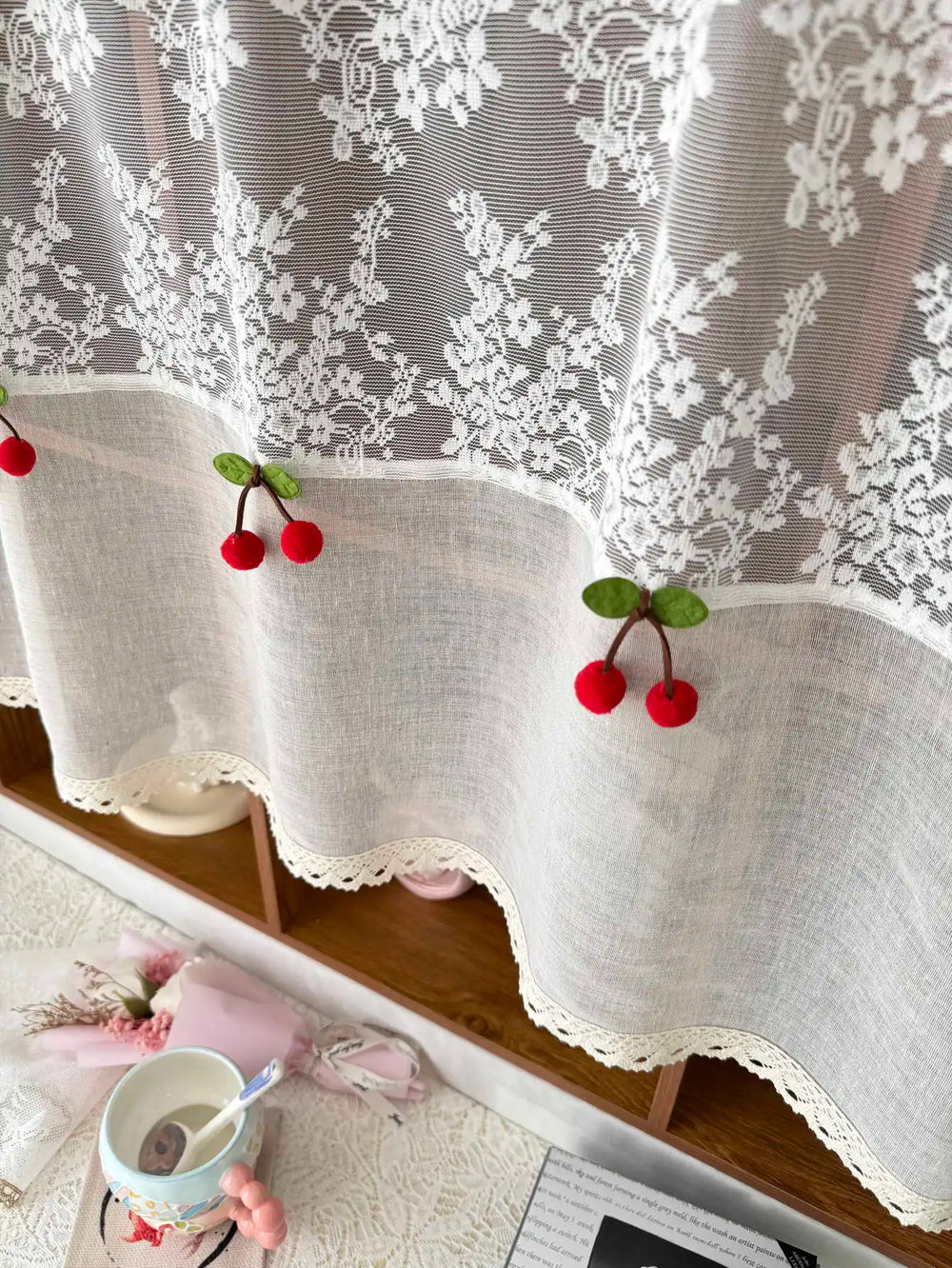 Landhaus-Spitzen-Küchengardine – 100% Polyester, 1 Paneel, Rustikaler Charme