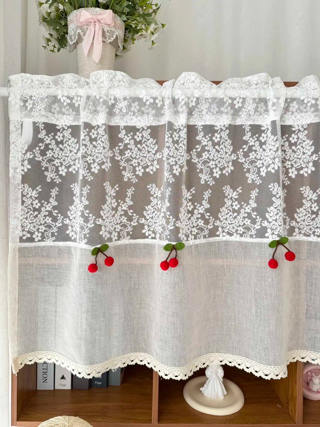 Landhaus-Spitzen-Küchengardine – 100% Polyester, 1 Paneel, Rustikaler Charme