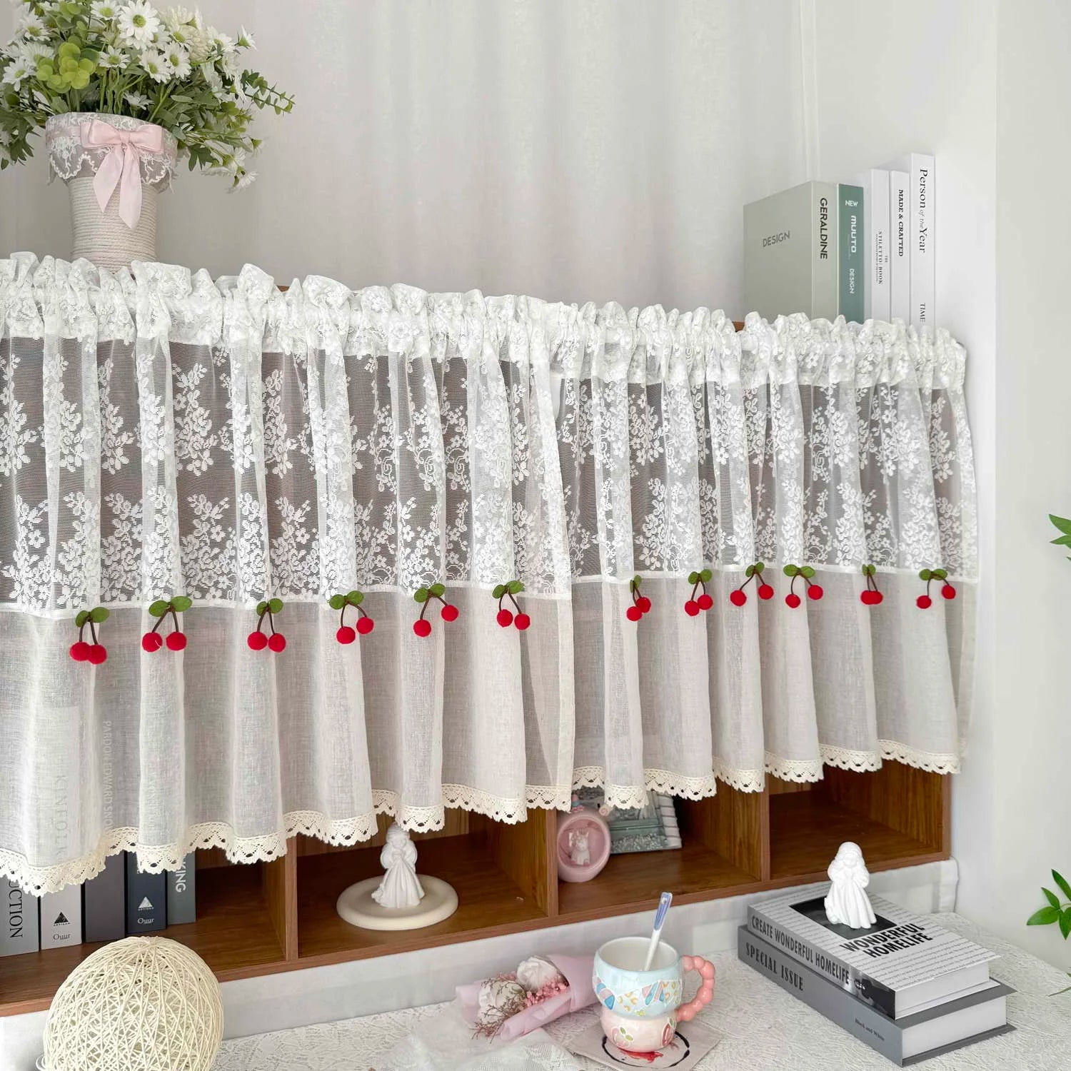 Landhaus-Spitzen-Küchengardine – 100% Polyester, 1 Paneel, Rustikaler Charme